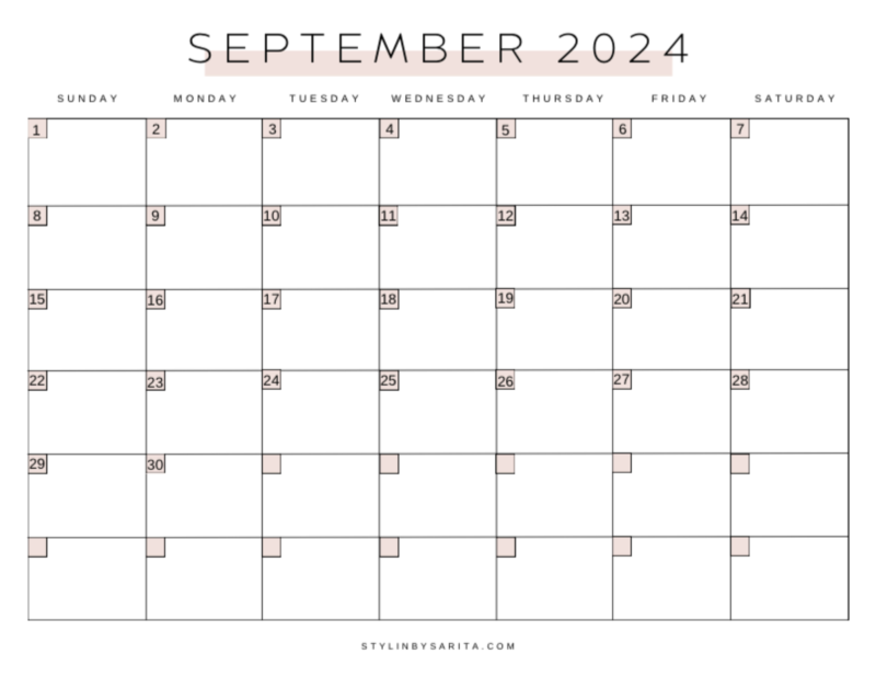 FREE MONTHLY CALENDAR PRINTABLE 2024 - Stylin by Sarita