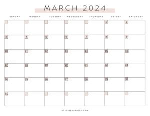 FREE MONTHLY CALENDAR PRINTABLE 2024 - Stylin by Sarita