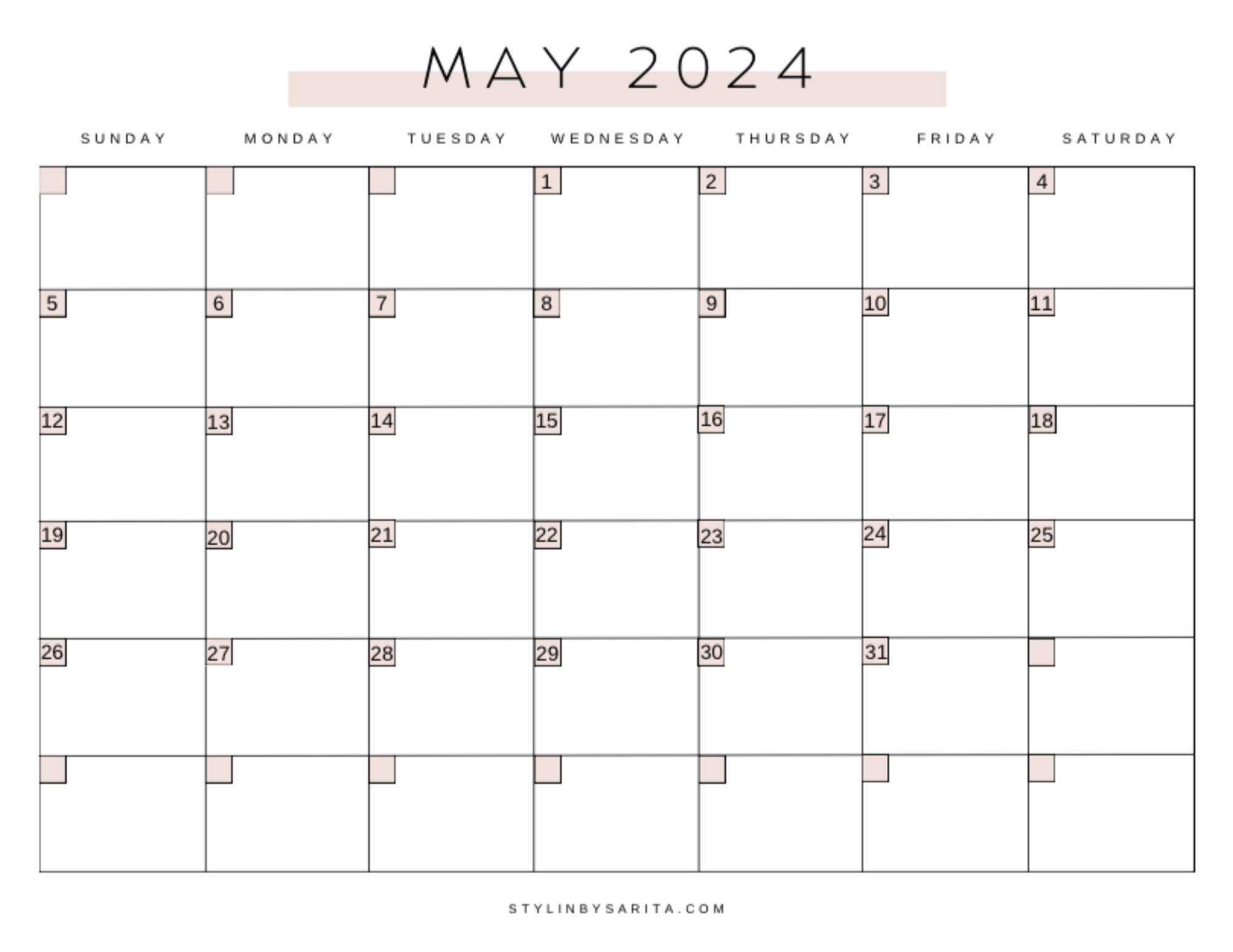 FREE MONTHLY CALENDAR PRINTABLE 2024 - Stylin by Sarita