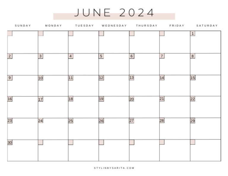 FREE MONTHLY CALENDAR PRINTABLE 2024 - Stylin by Sarita