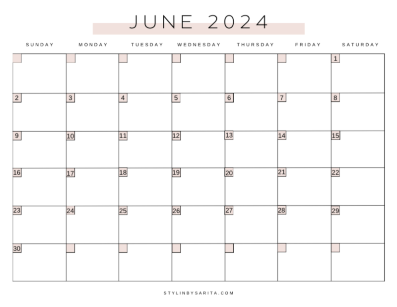 FREE MONTHLY CALENDAR PRINTABLE 2024 - Stylin by Sarita