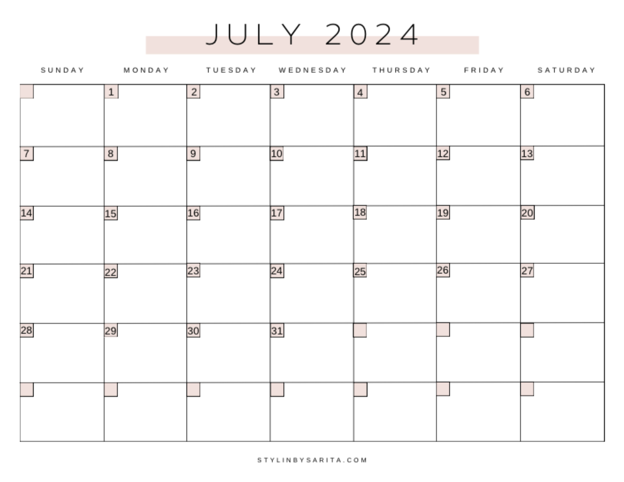 FREE MONTHLY CALENDAR PRINTABLE 2024 - Stylin by Sarita