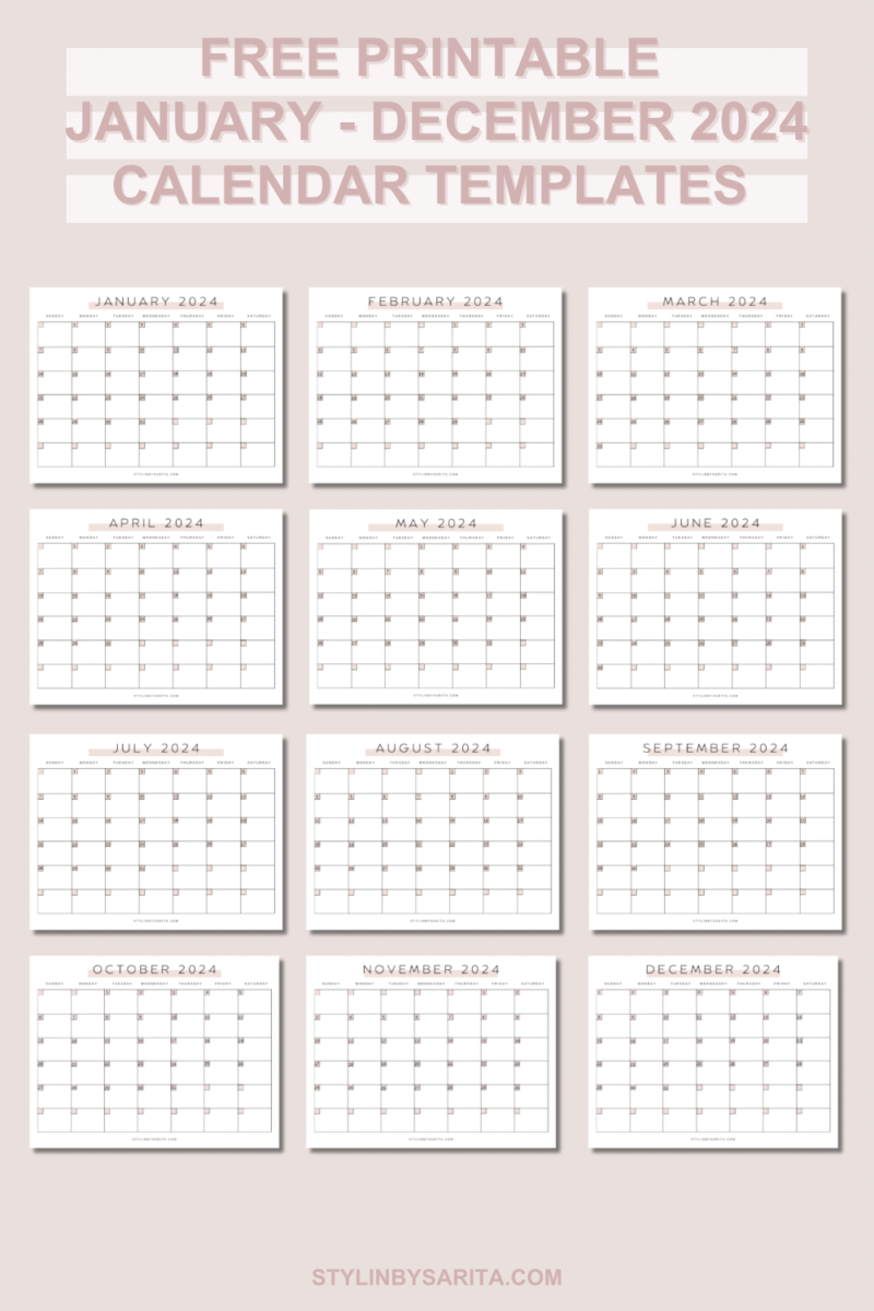 FREE MONTHLY CALENDAR PRINTABLE 2024 - Stylin by Sarita