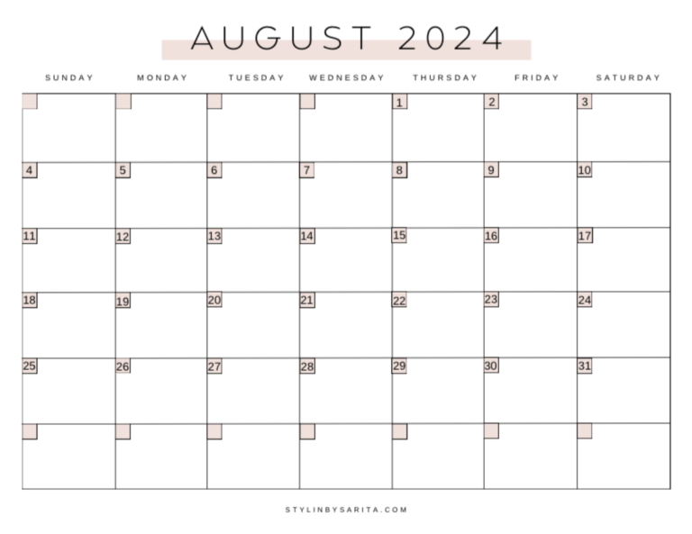 FREE MONTHLY CALENDAR PRINTABLE 2024 - Stylin by Sarita