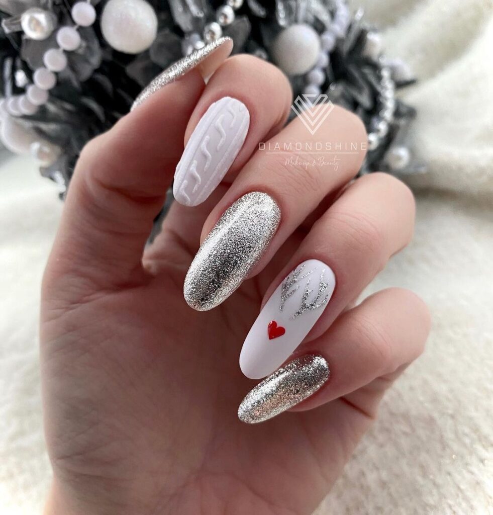 white Christmas nails