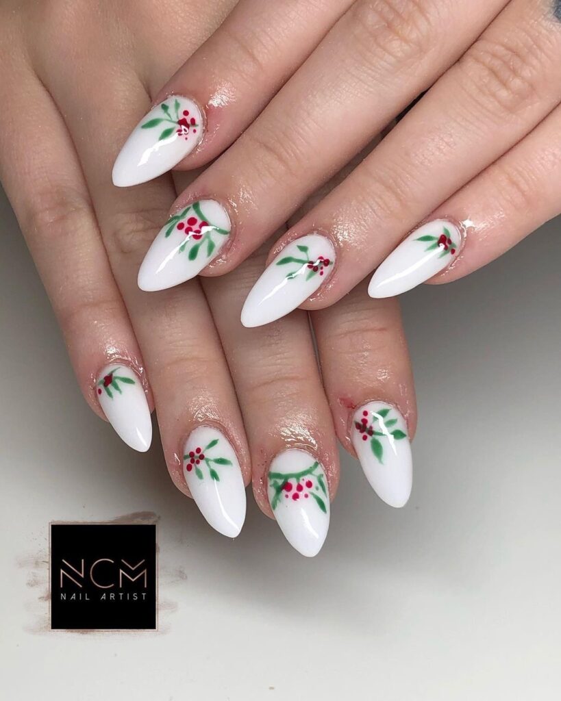 white Christmas nails