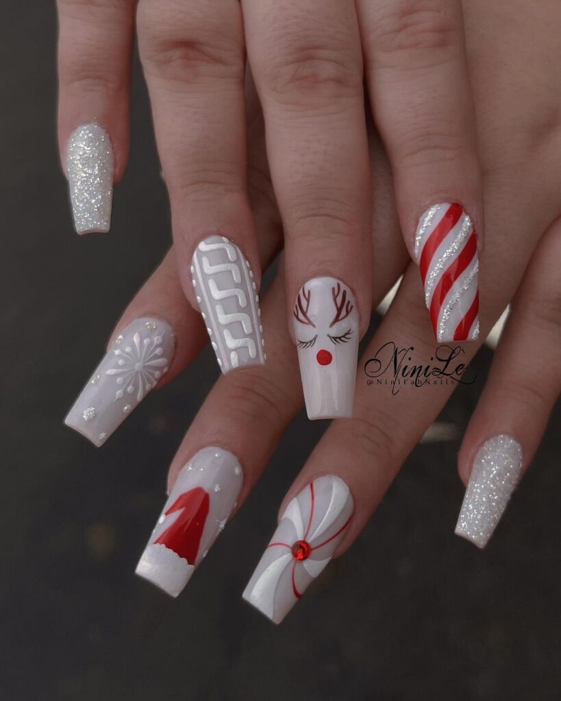 white Christmas nails