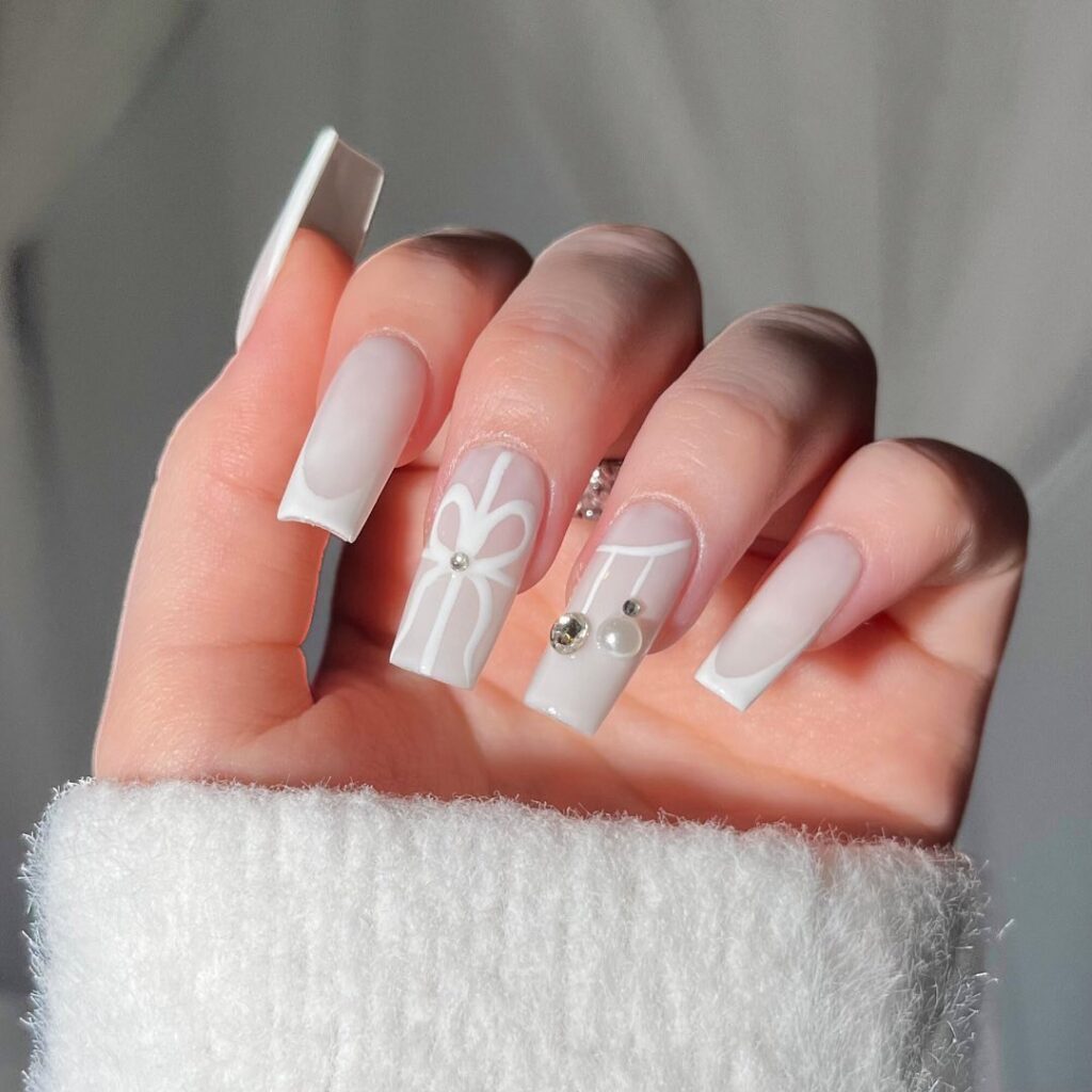 white Christmas nails