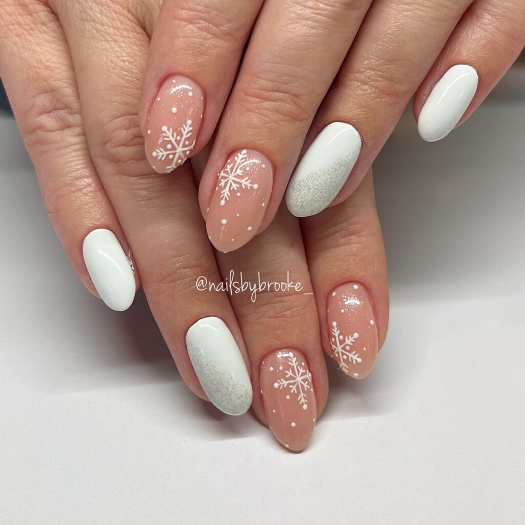 white Christmas nails