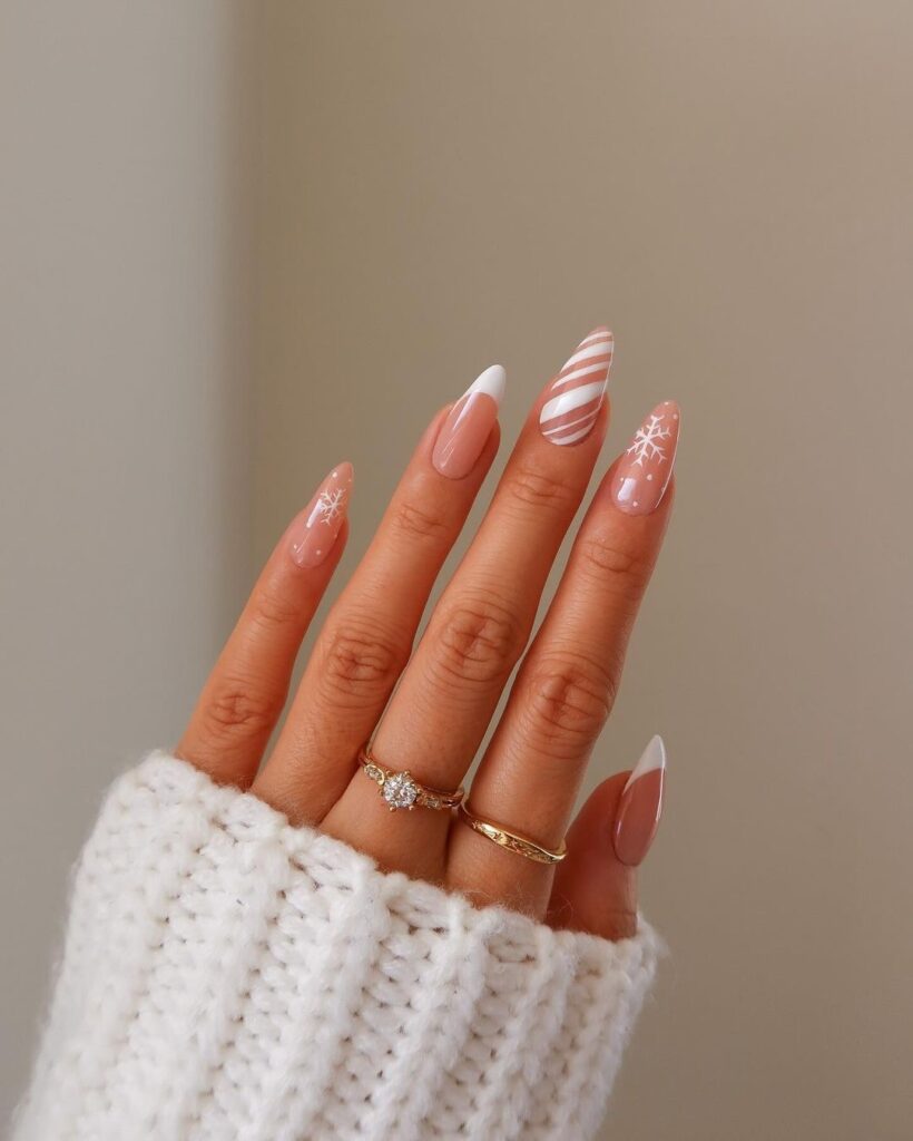 white Christmas nails