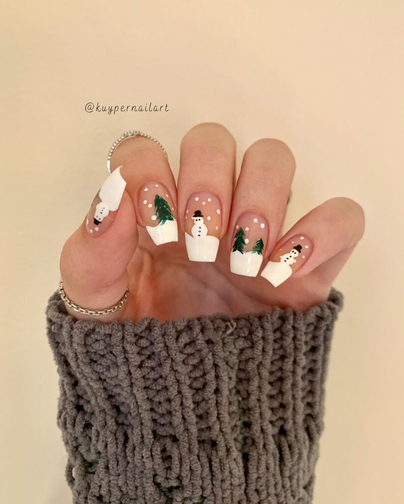 white Christmas nails