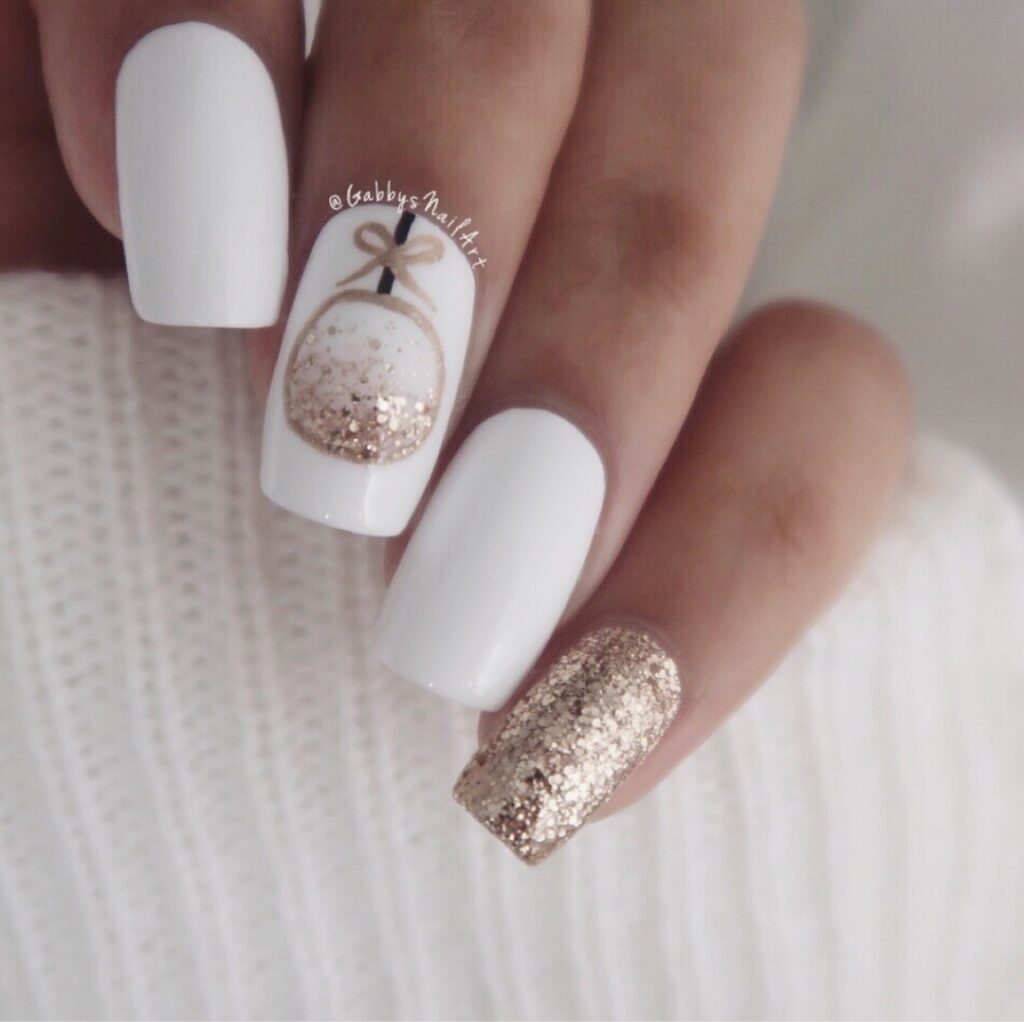 white Christmas nails