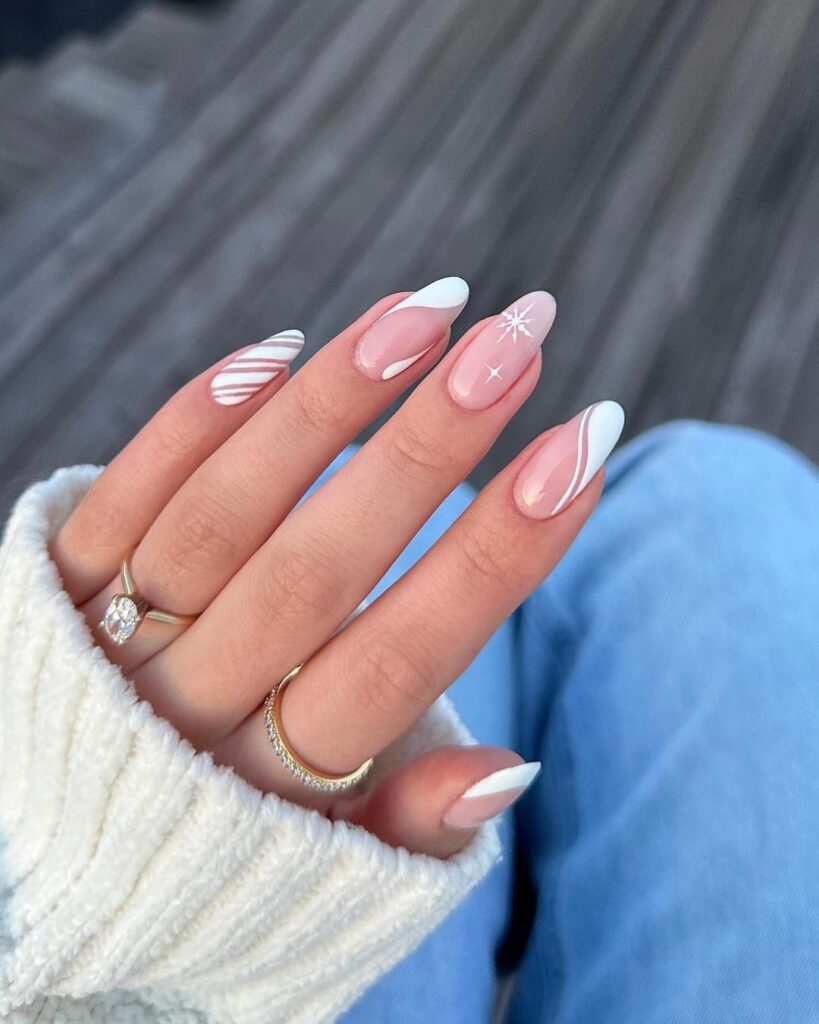 white Christmas nails