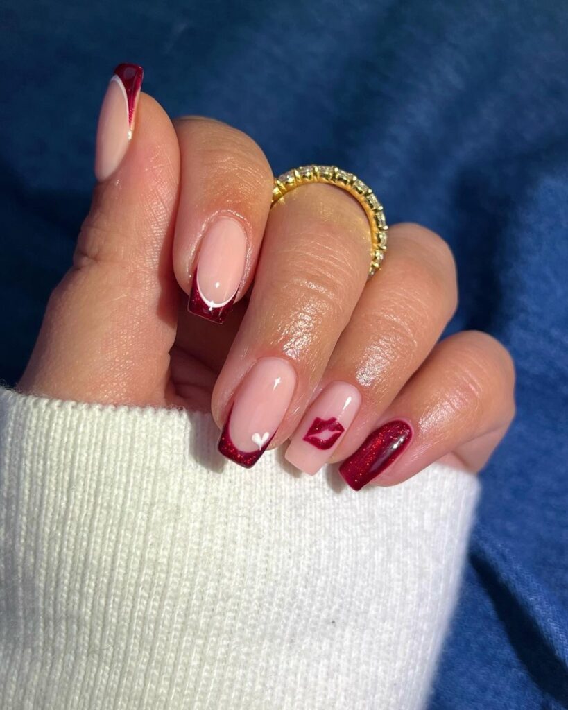 short Valentines nails